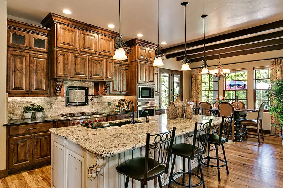 Custom kitchen with oak cabinets